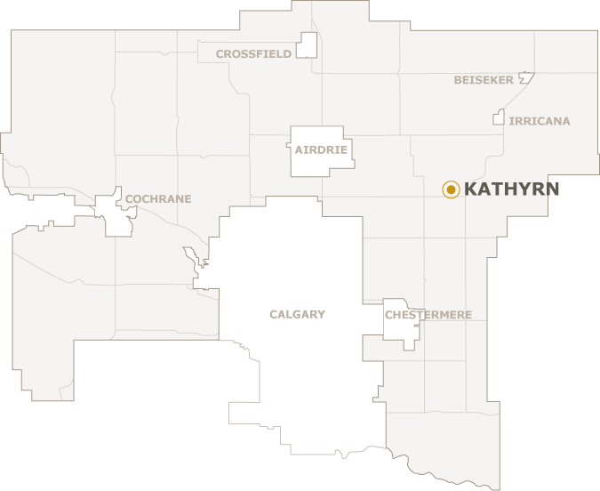 Map of Rocky View County showing where Kathyrn is located