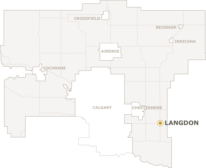 Map of Rocky View County showing where Langdon is located