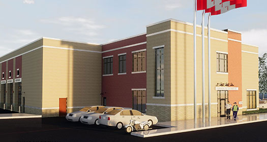 Image showing an architectural rendering of the new Langdon Fire Station