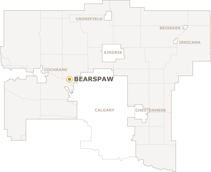 Map of Rocky View County showing where Bearspaw is located
