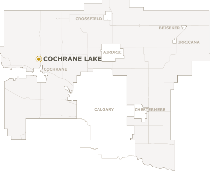 Map of Rocky View County showing where Cochrane Lake is located