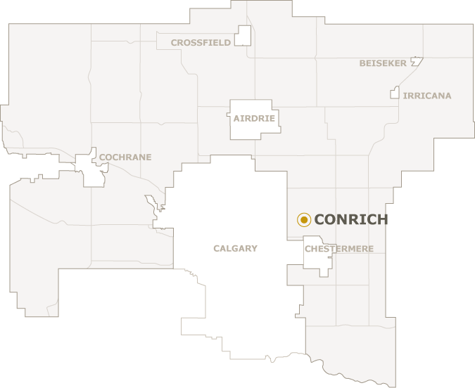 Map of Rocky View County showing where Conrich is located