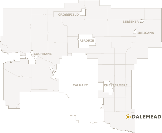 Map of Rocky View County showing where Dalemead is located