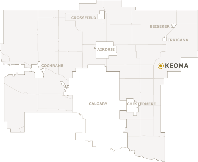 Map of Rocky View County showing where Keoma is located