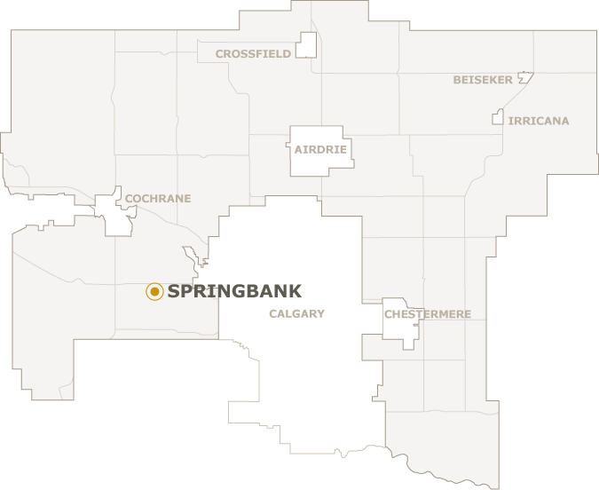 Map of Rocky View County showing where Springbank is located