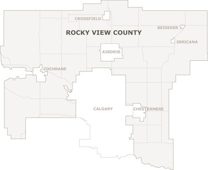 A map of Rocky View County surrounding the City of Calgary.