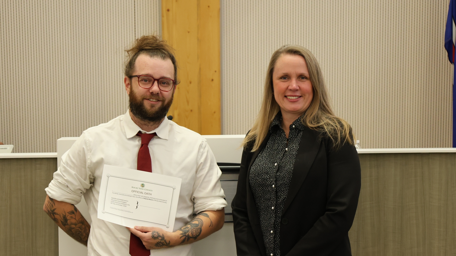 Tyler Andreasen, Manager, Legislative Services (left), and Deputy Reeve Samanntha Wright (right)