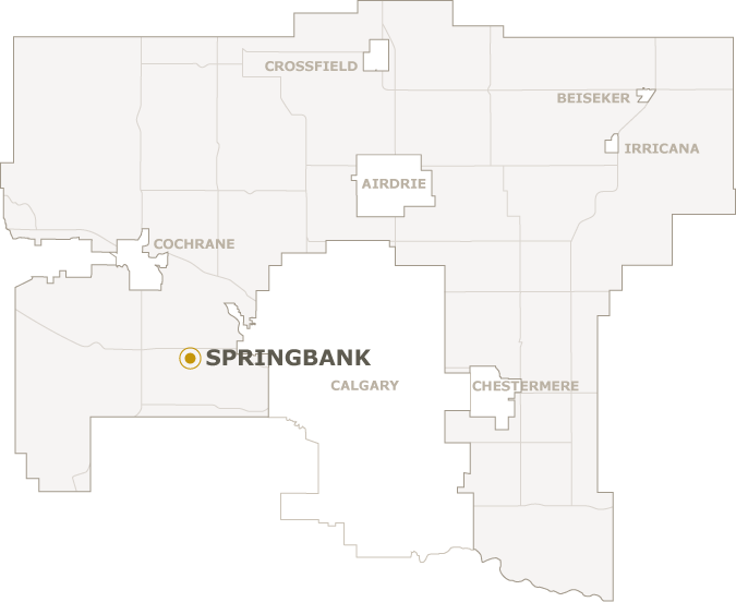 Springbank highlighted on a regional map with nearby towns labeled.
